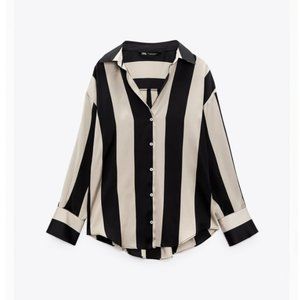 Striped Satin Shirt - Black & Sand